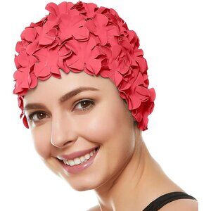 Beemo Floral Petal Ladies Bathing Swim Cap Women Long/Short Hair - Coral Pink